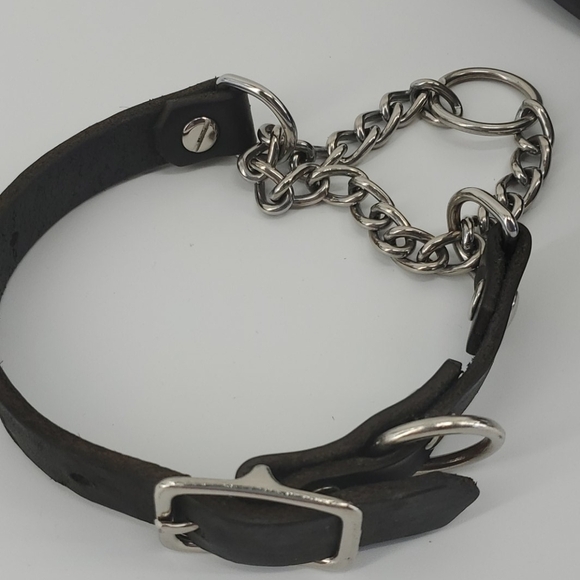 2 dog bowls and a leather choker collar - Picture 5 of 8